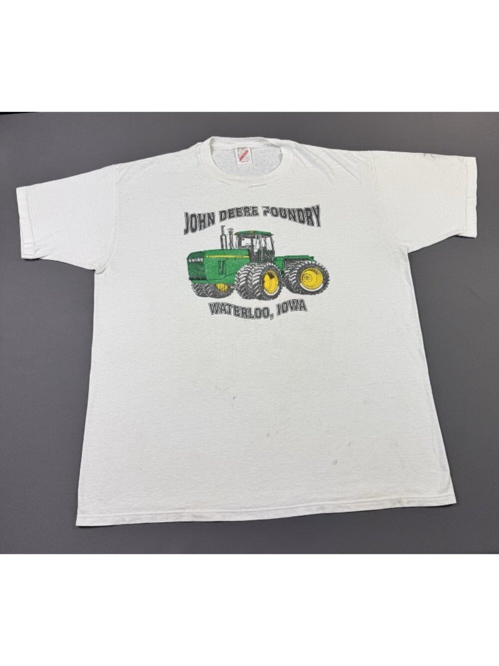 Vintage 90s John Deere Foundry Waterloo Iowa Truck Farm Art White Promo Tee Rare
